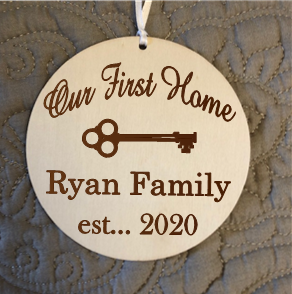 Engraved Wood Ornament /  Our 1st Home / Personalized With family Name